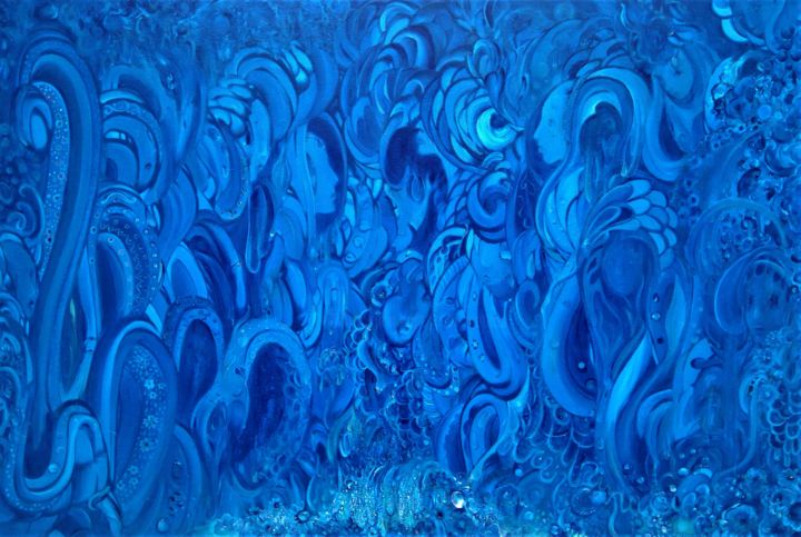 Peinture intitulée "Le lotus bleu" par Capucine, Œuvre d'art originale, Acrylique
