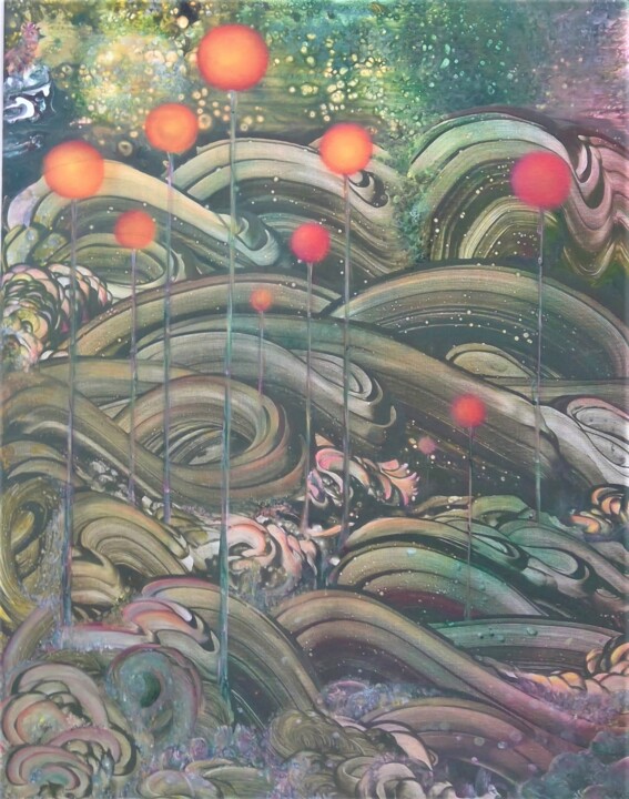 Painting titled "Les perles de jade" by Capucine, Original Artwork, Acrylic
