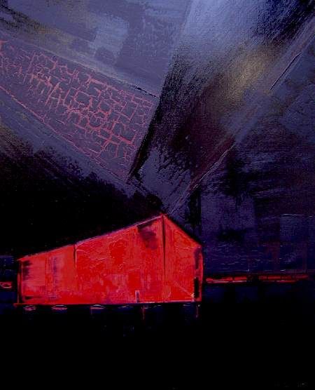 Painting titled "Construction rouge" by Gérard Cavazza, Original Artwork, Oil