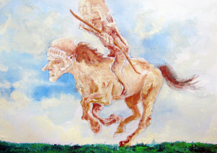 Pintura intitulada "O Arqueiro e o Cava…" por Cazé Araújo, Obras de arte originais, Guache
