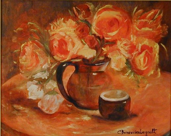 Painting titled "Roses Rouges et Jau…" by Cristina Benevides Legault, Original Artwork