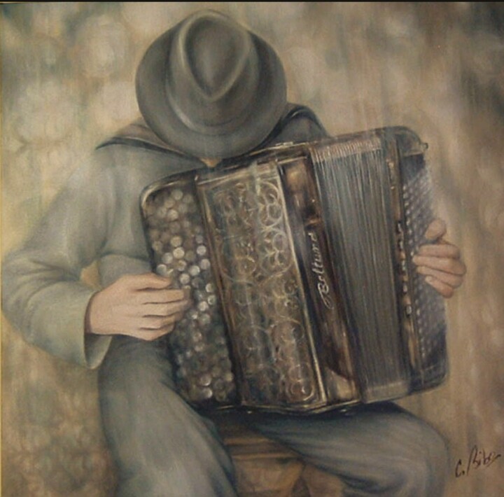 Peinture intitulée "Enri l'accordéoniste" par C.Bibo, Œuvre d'art originale, Huile