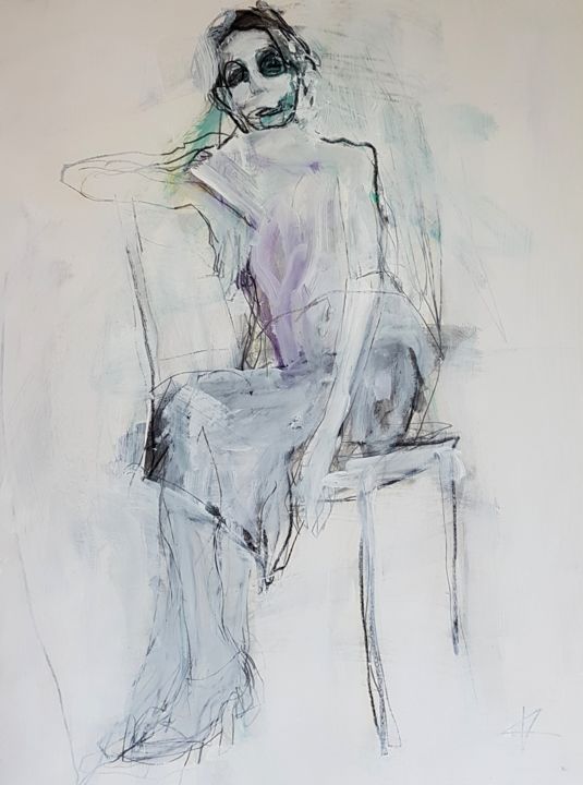Zeichnungen mit dem Titel "Sitzende Frau VI" von Barbara Kroll, Original-Kunstwerk, Bleistift