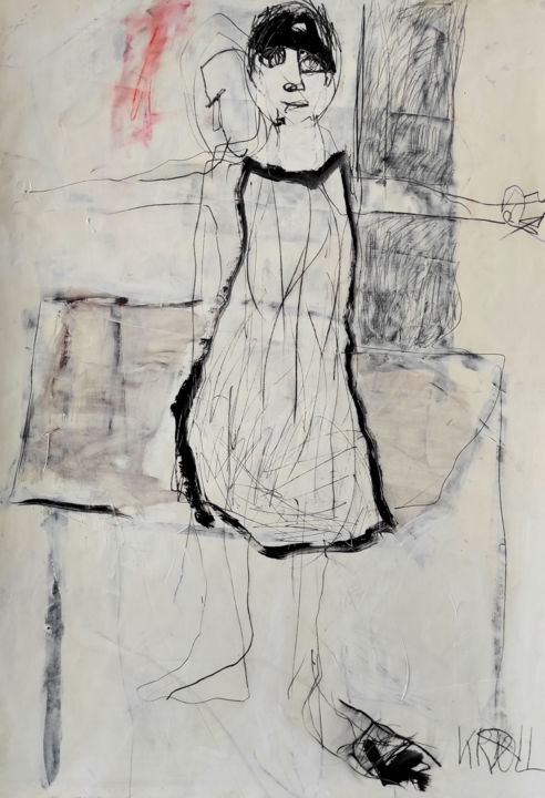 Zeichnungen mit dem Titel "Junges Mädchen mit…" von Barbara Kroll, Original-Kunstwerk, Bleistift
