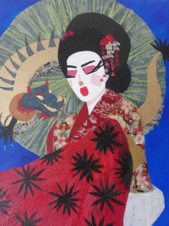 Collages intitulée "japonaise geisha" par Catherine Buy Martinez, Œuvre d'art originale, Collages