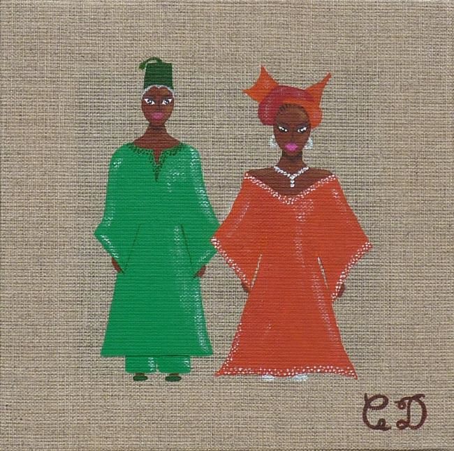 Painting titled "Pape et Oumi" by C Comme Cathy D Comme Domi, Original Artwork