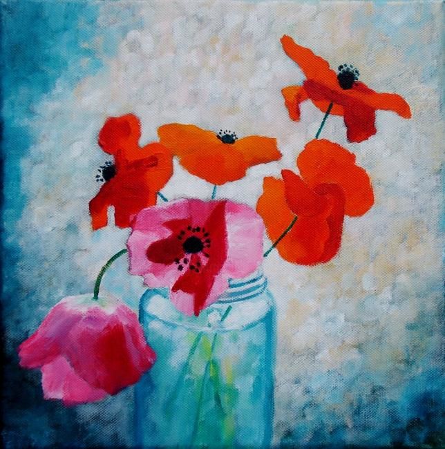 Pintura titulada "Poppies in Sunlight" por Christine Derrick, Obra de arte original