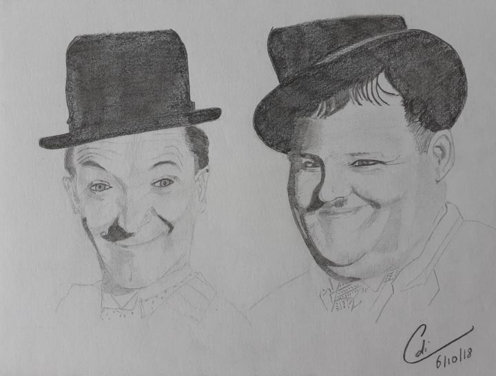 Drawing titled "Laurel et Hardy" by C-D'I, Original Artwork, Graphite