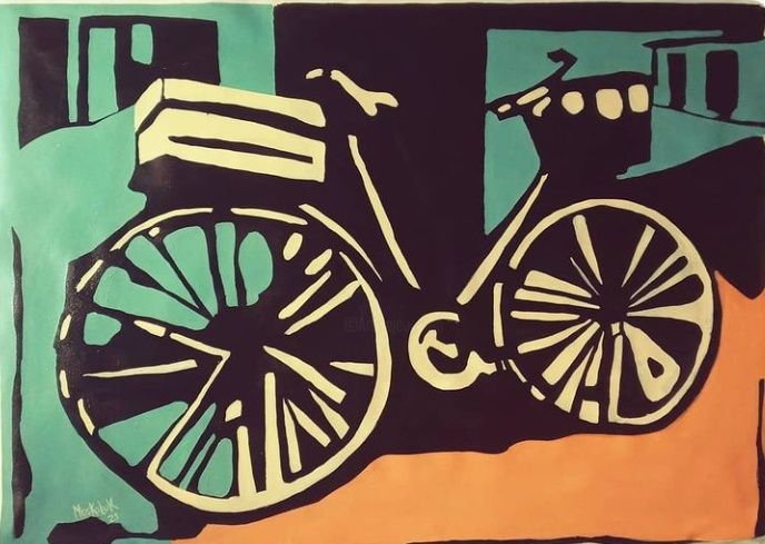 Pittura intitolato "la bici" da Claudia Moskoluk, Opera d'arte originale, Acrilico