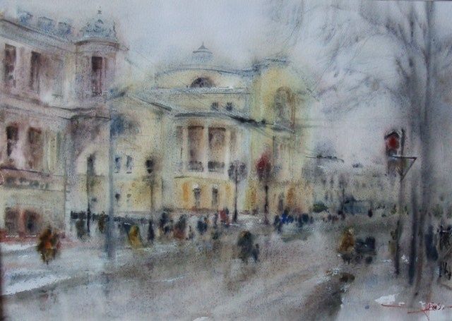 Картина под названием "Музыка города" - Вячеслав Епифанов, Подлинное произведение искусства, Масло