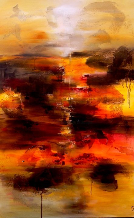 Painting titled "Paysage Flamboyant" by Corinne Dubosque, Original Artwork, Acrylic
