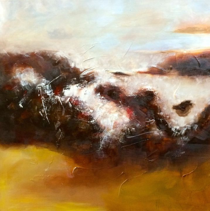 Malarstwo zatytułowany „Les montagnes en ro…” autorstwa Corinne Dubosque, Oryginalna praca, Olej
