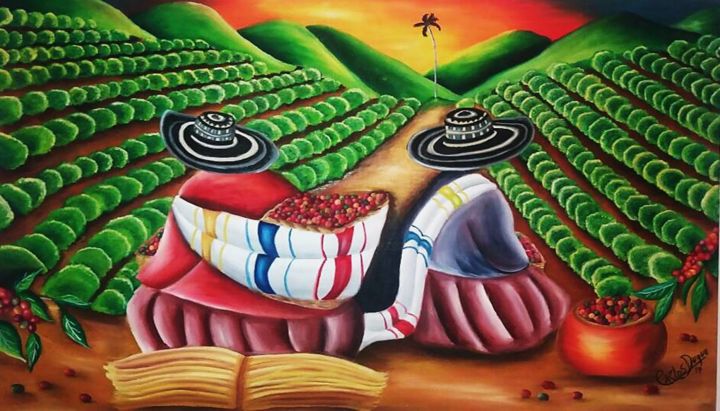 Pittura intitolato "Cafetal Quindio - C…" da Carlos Duque, Opera d'arte originale, Olio