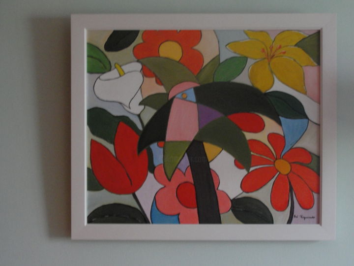 Painting titled "Floral I" by Cé Figueiredo, Original Artwork, Acrylic