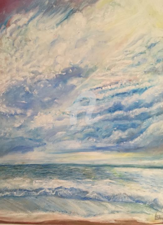 Painting titled "Nuages" by Cé Luce, Original Artwork, Pastel