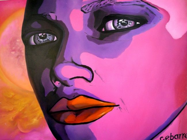 Schilderij getiteld "Purplemoon" door Cebarre, Origineel Kunstwerk, Olie