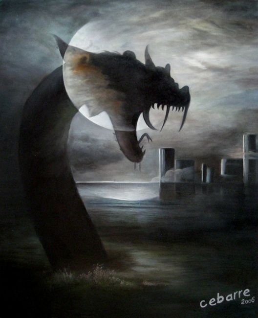 Malerei mit dem Titel "Dragon of September" von Cebarre, Original-Kunstwerk, Öl
