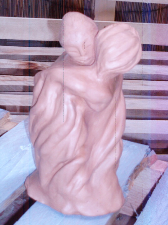 Sculpture titled "Quand deux être ne…" by Cécile Aubert, Original Artwork, Clay