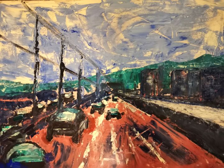 Painting titled "Speed on the highway" by Cécile Corso, Original Artwork, Acrylic