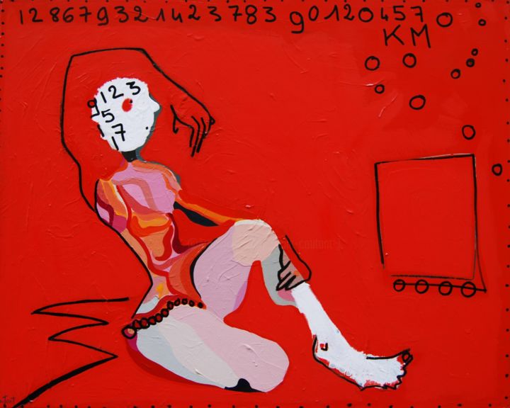 Schilderij getiteld "Watching tv" door Cécile Coutant, Origineel Kunstwerk, Acryl