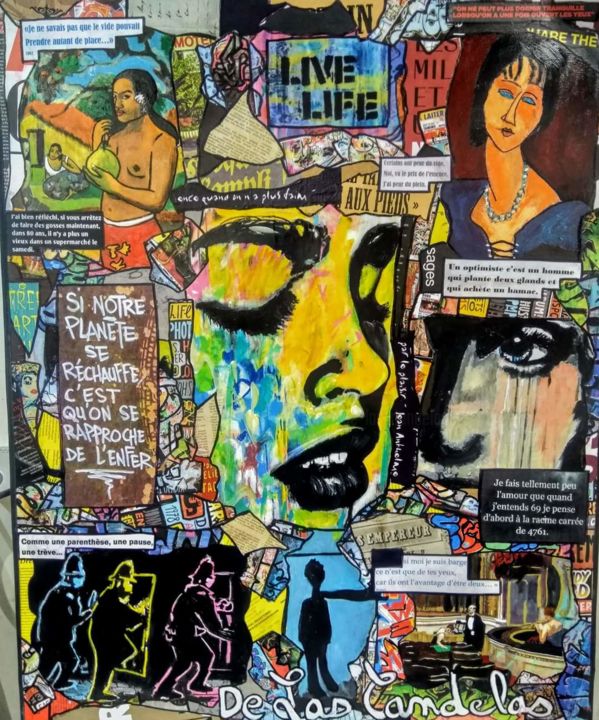 Collages titled "1984" by Cécile De Las Candelas, Original Artwork, Acrylic Mounted on Wood Stretcher frame