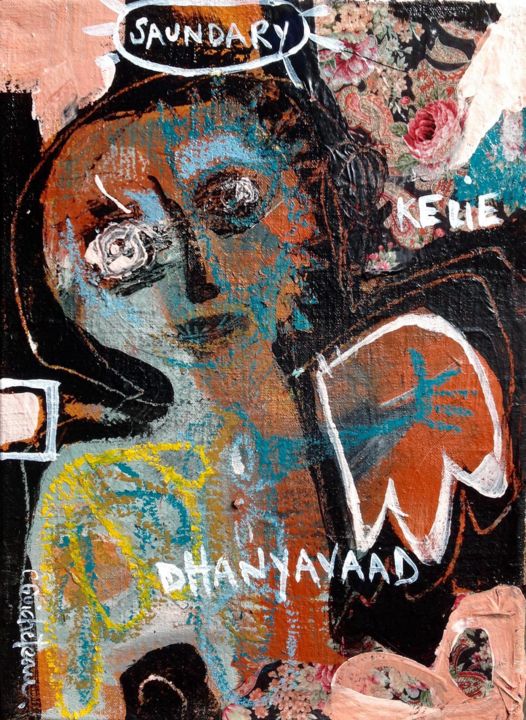 Painting titled "Shaanti ke lie" by Cecile Guicheteau, Original Artwork, Acrylic