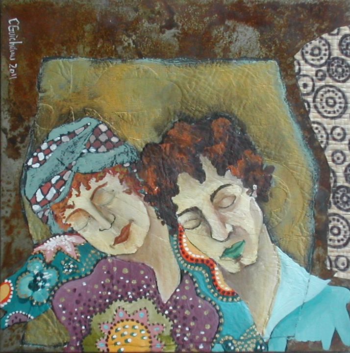 Painting titled "Tendresse" by Cecile Guicheteau, Original Artwork, Oil