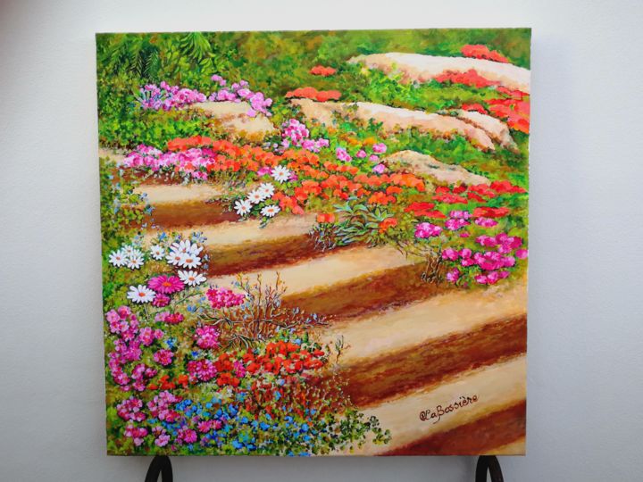 Painting titled "le-jardin-en-pente-…" by Cécile Labossière, Original Artwork, Oil