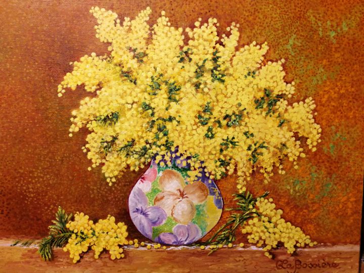 Peinture intitulée "Le bouquet de mimos…" par Cécile Labossière, Œuvre d'art originale, Huile