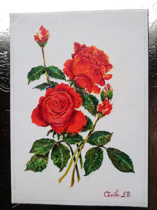 Peinture intitulée "119.jpg - Les roses…" par Cécile Labossière, Œuvre d'art originale, Huile