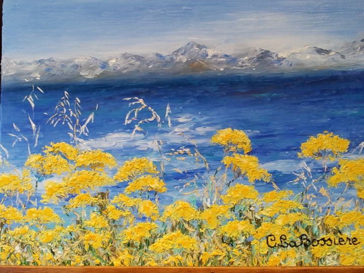 Painting titled "fleurs-jaunes-de-bo…" by Cécile Labossière, Original Artwork, Oil