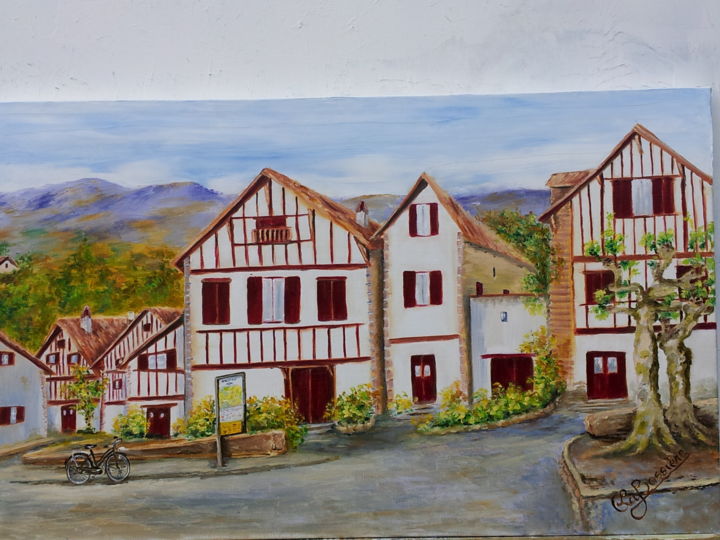 Painting titled "une-rue-du-village-…" by Cécile Labossière, Original Artwork, Oil