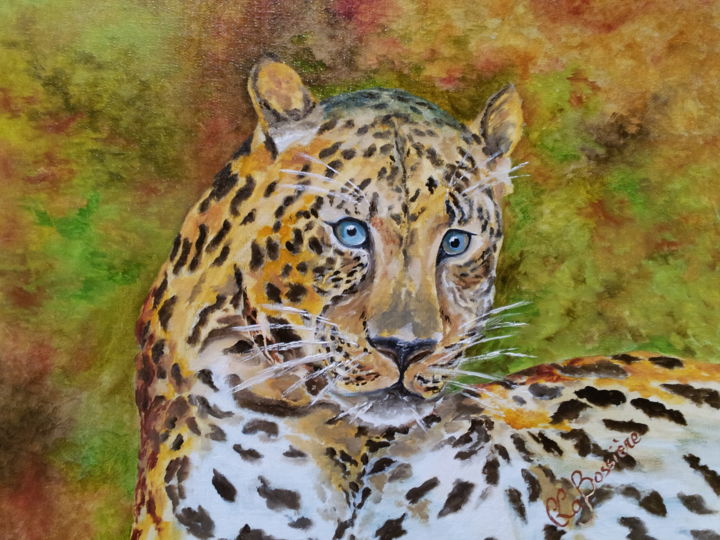 Painting titled "Le-Leopard" by Cécile Labossière, Original Artwork, Oil