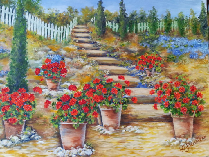 Painting titled "Le jardin de rocail…" by Cécile Labossière, Original Artwork, Oil