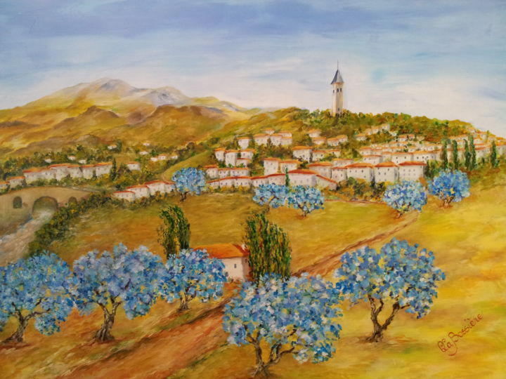 Peinture intitulée "Petit village arros…" par Cécile Labossière, Œuvre d'art originale, Huile