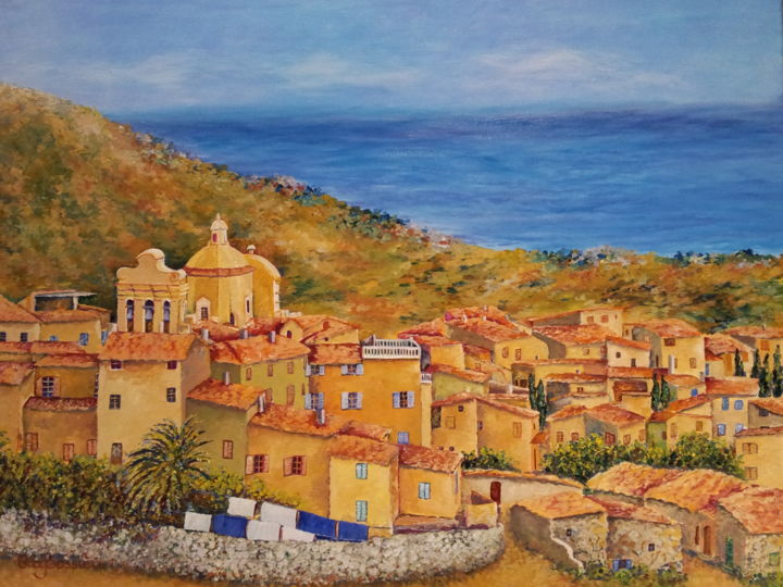 Schilderij getiteld "Pigna-village-corse…" door Cécile Labossière, Origineel Kunstwerk