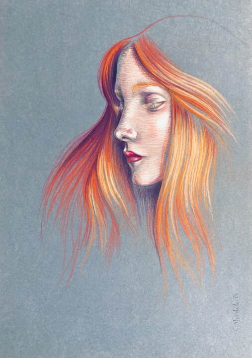 Рисунок под названием "Ginger" - Cécile Mordillo, Подлинное произведение искусства, Карандаш
