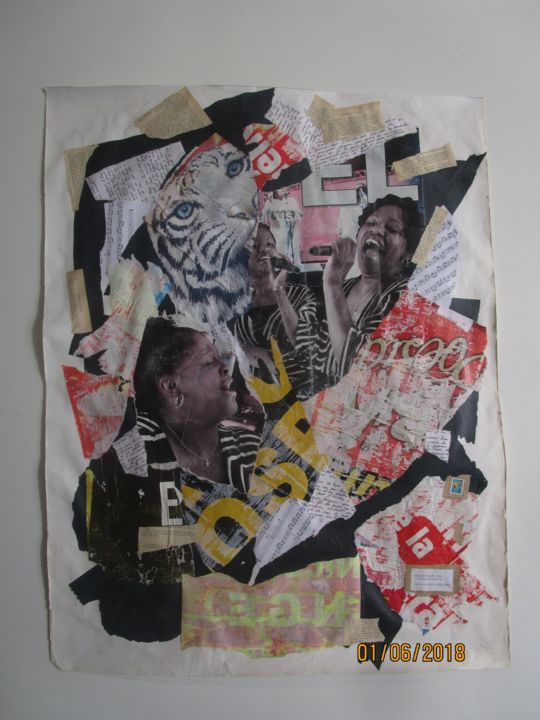 Collages intitulée "Composition Gospel" par Cécile Pleignet-Bang Alias "Cicil Blini", Œuvre d'art originale