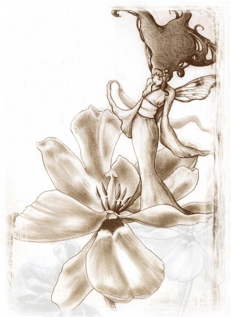 Digitale Kunst mit dem Titel "La reine des tulipes" von Cécile Aquisti, Original-Kunstwerk