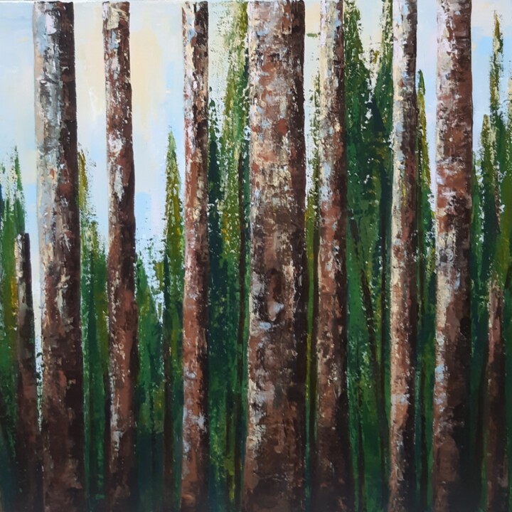 Painting titled "SOUS-BOIS CANADIEN" by Cécile Delaveau, Original Artwork, Acrylic Mounted on Wood Stretcher frame