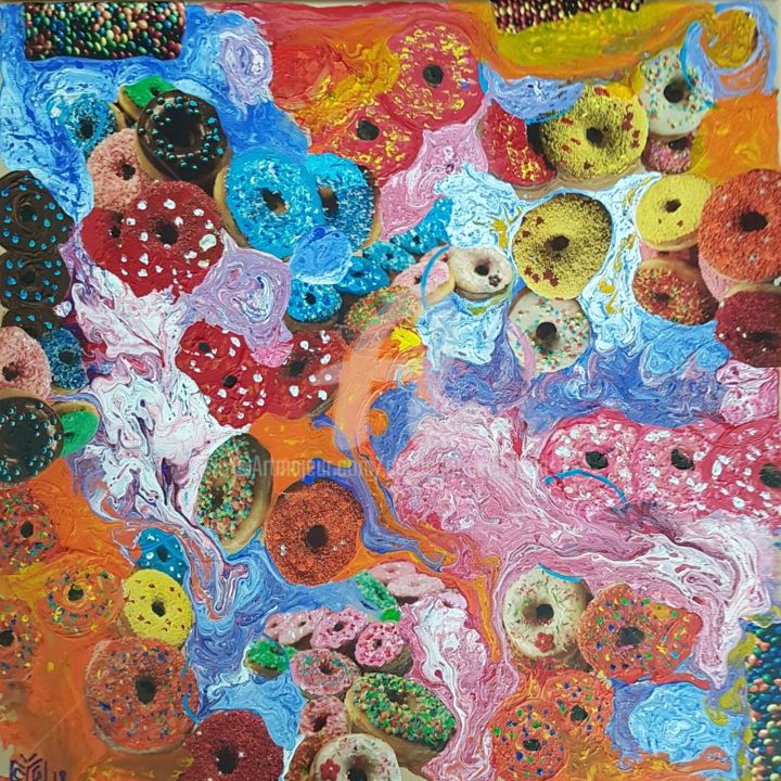 Malerei mit dem Titel "Donuts nightmare ?" von Cecile Gonne Victoria, Original-Kunstwerk, Acryl