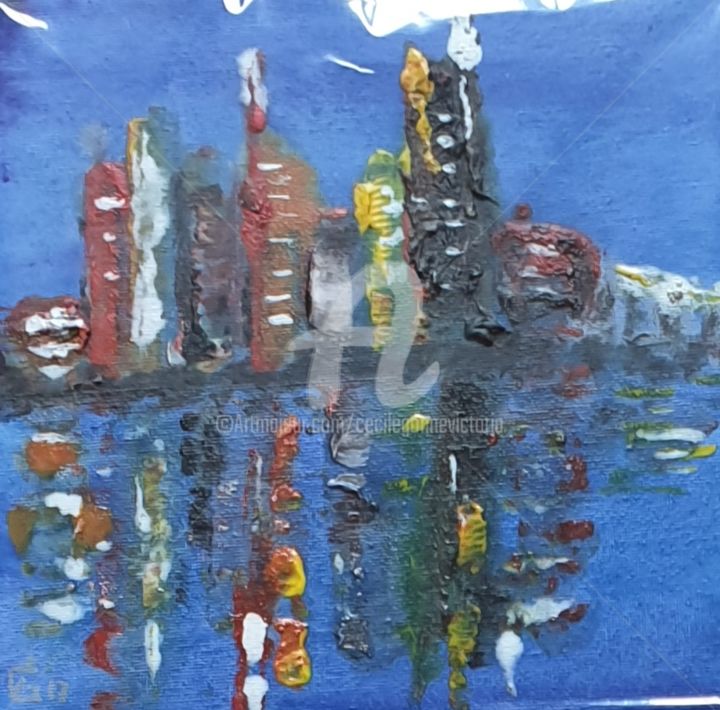 Painting titled "NY SkyLine by night" by Cecile Gonne Victoria, Original Artwork, Acrylic