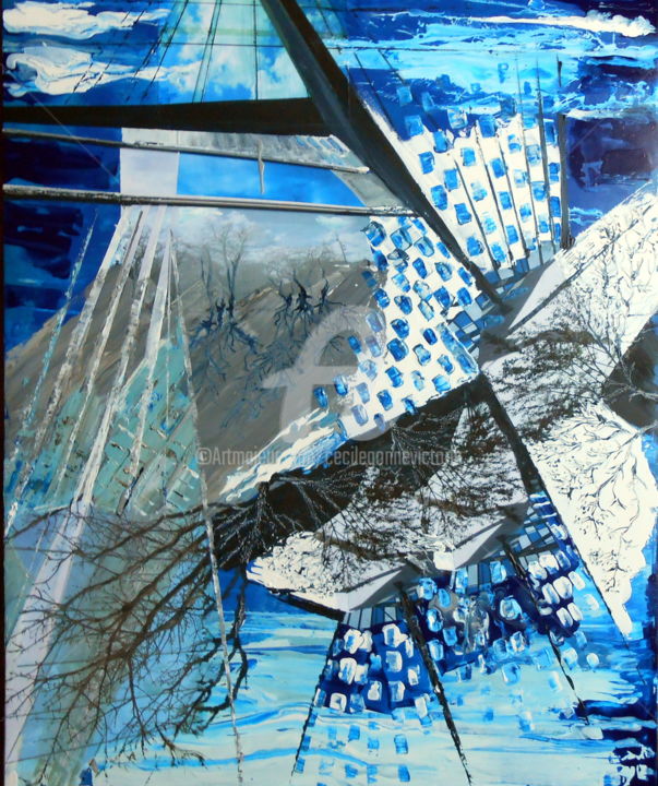 Painting titled "Arbre bleu dans la…" by Cecile Gonne Victoria, Original Artwork, Other