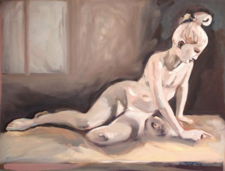 Painting titled "jeune-fille.jpg" by Cecile Massol, Original Artwork, Oil