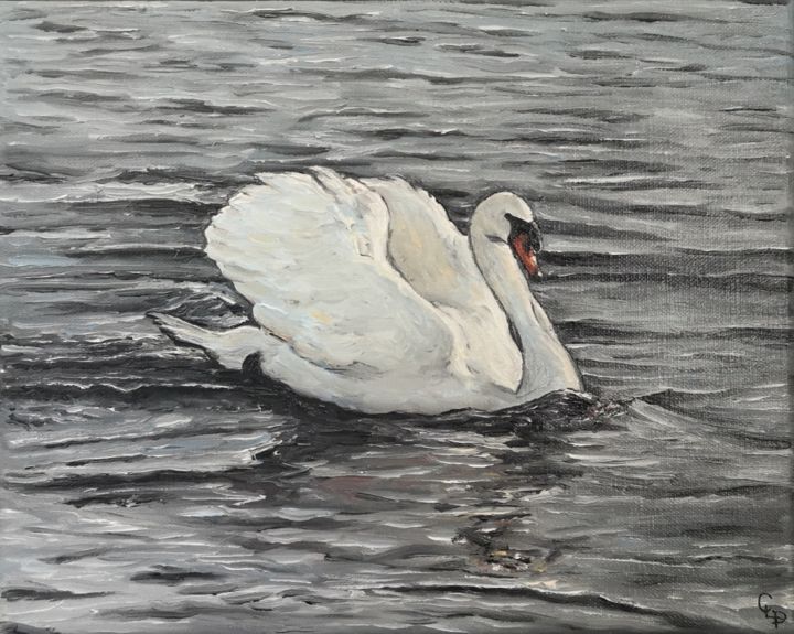 Картина под названием "Swan" - Cécile Pardigon, Подлинное произведение искусства, Масло