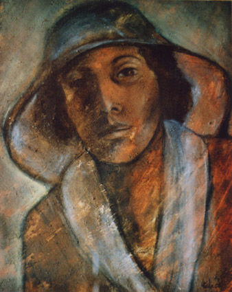 Pintura titulada "fille au chapeau" por Cécile Rateau, Obra de arte original