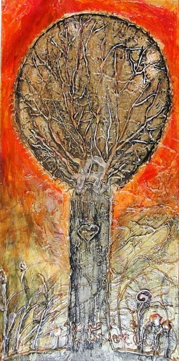Peinture intitulée "30/60 arbre-au-coeu…" par Cécilia Crivelli, Œuvre d'art originale, Acrylique
