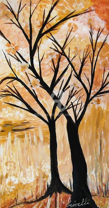 Painting titled "40/80 arbre-sur-fon…" by Cécilia Crivelli, Original Artwork, Acrylic