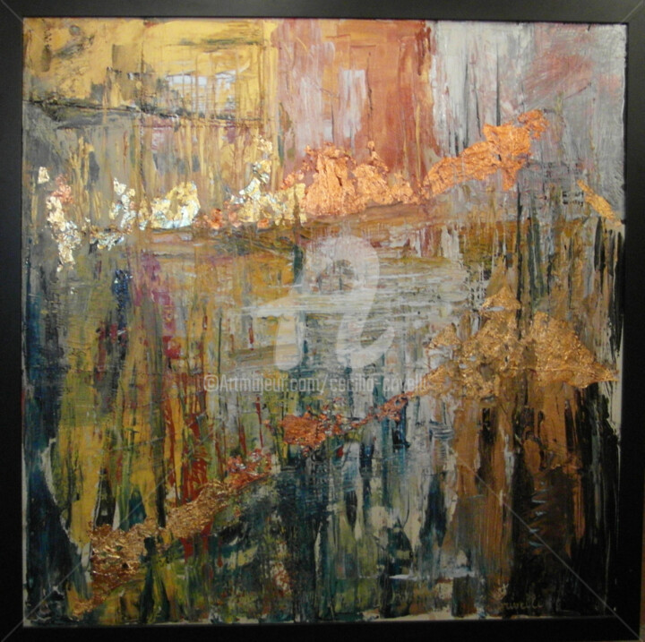 Painting titled "stalagmites" by Cécilia Crivelli, Original Artwork, Acrylic Mounted on Wood Stretcher frame