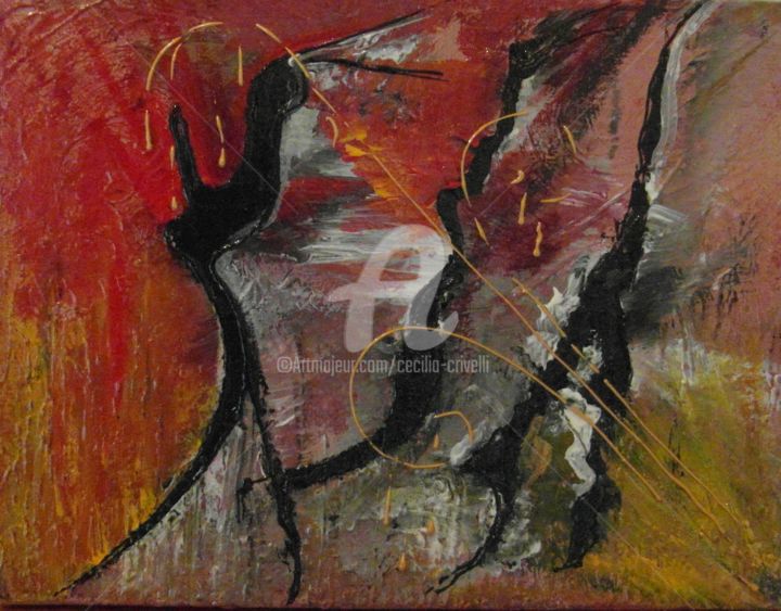Painting titled "35x27x2 les oiseaux" by Cécilia Crivelli, Original Artwork, Acrylic